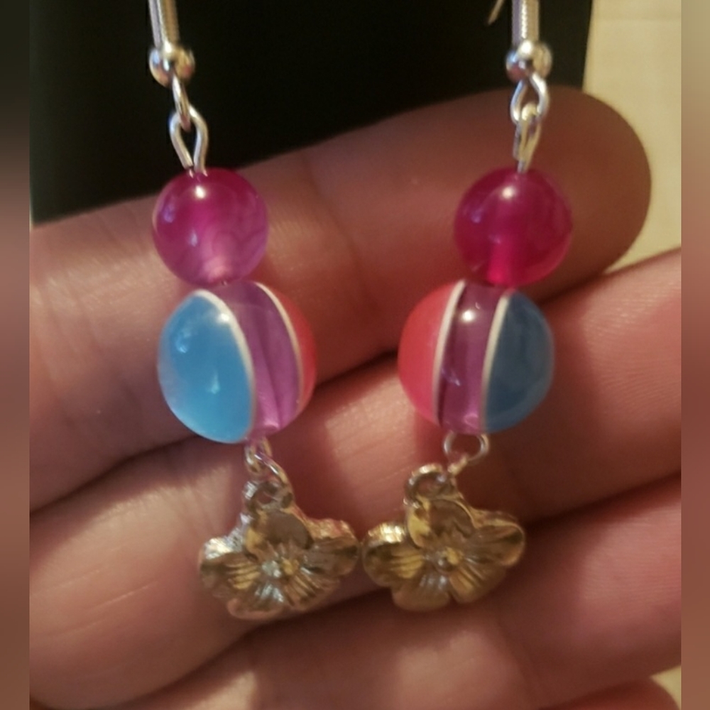 Pink Agate w/Pastel Cats Eye Earrings